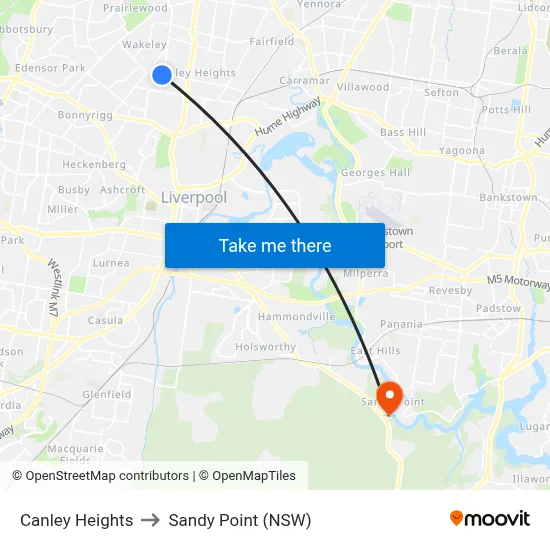 Canley Heights to Sandy Point (NSW) map