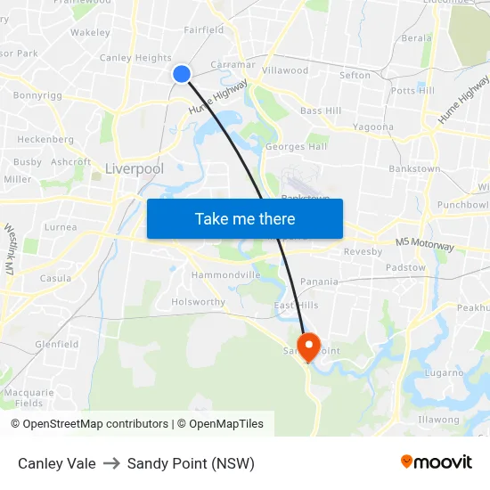 Canley Vale to Sandy Point (NSW) map