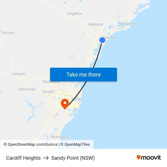 Cardiff Heights to Sandy Point (NSW) map