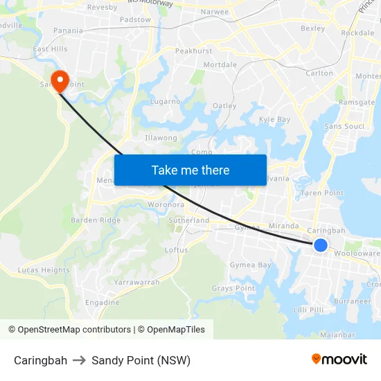 Caringbah to Sandy Point (NSW) map