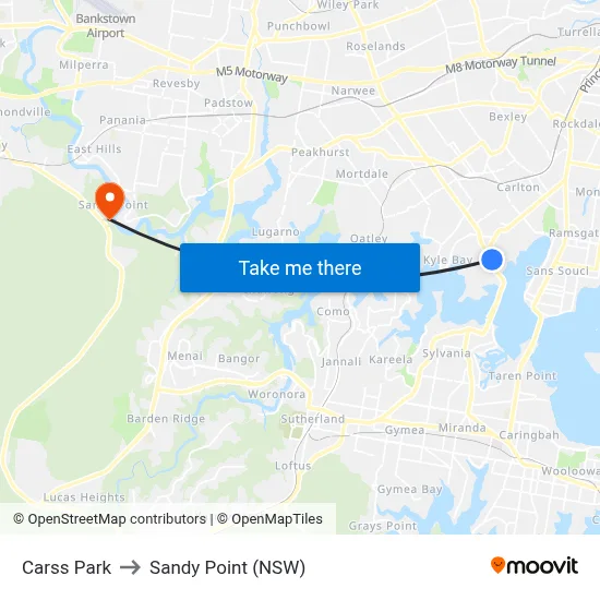 Carss Park to Sandy Point (NSW) map