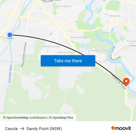 Casula to Sandy Point (NSW) map