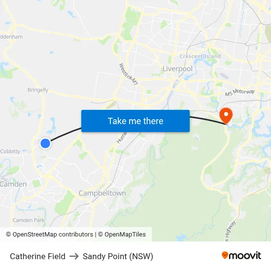 Catherine Field to Sandy Point (NSW) map