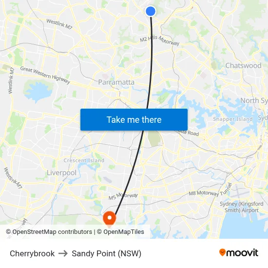 Cherrybrook to Sandy Point (NSW) map
