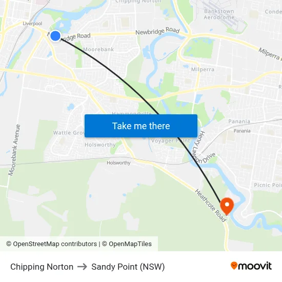 Chipping Norton to Sandy Point (NSW) map