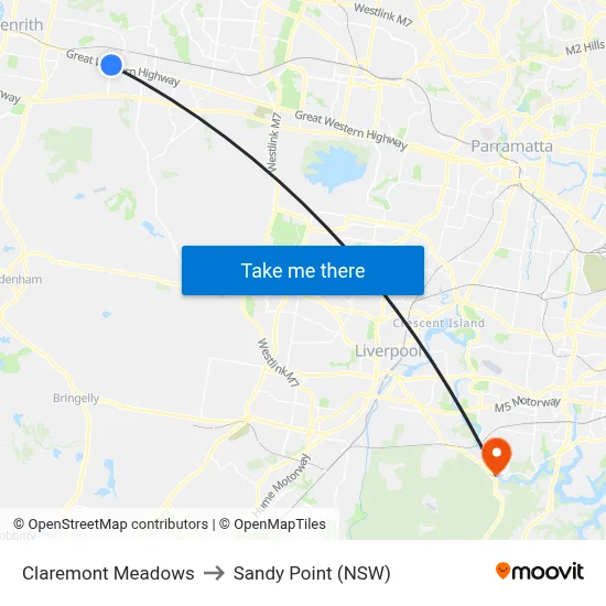 Claremont Meadows to Sandy Point (NSW) map
