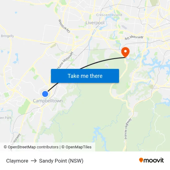 Claymore to Sandy Point (NSW) map