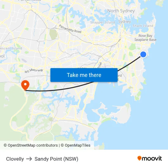 Clovelly to Sandy Point (NSW) map