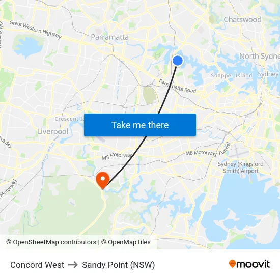 Concord West to Sandy Point (NSW) map