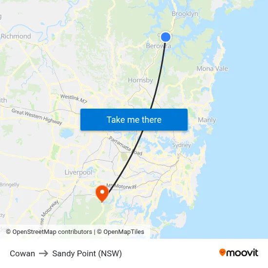 Cowan to Sandy Point (NSW) map
