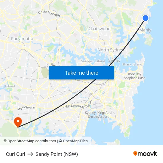 Curl Curl to Sandy Point (NSW) map
