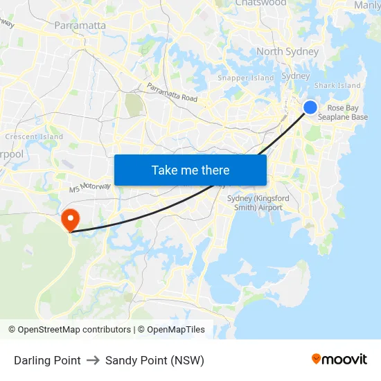 Darling Point to Sandy Point (NSW) map