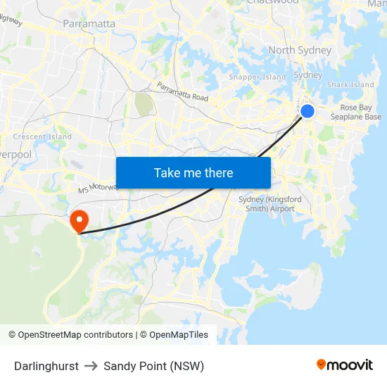 Darlinghurst to Sandy Point (NSW) map