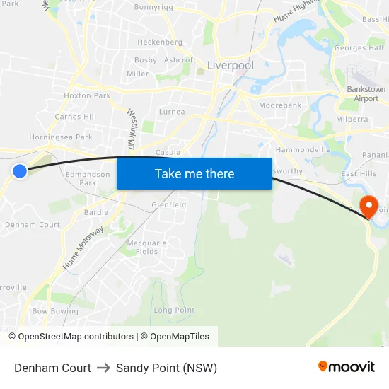 Denham Court to Sandy Point (NSW) map