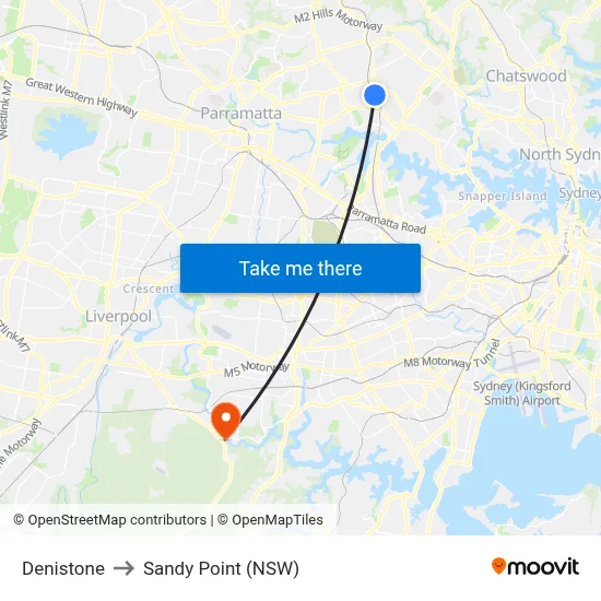Denistone to Sandy Point (NSW) map