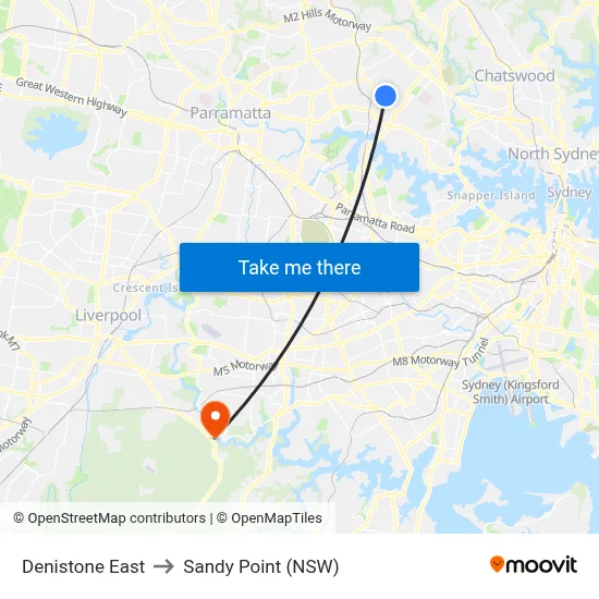 Denistone East to Sandy Point (NSW) map