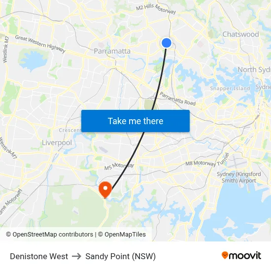 Denistone West to Sandy Point (NSW) map