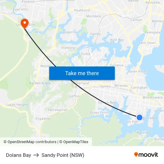 Dolans Bay to Sandy Point (NSW) map