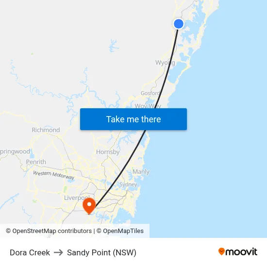 Dora Creek to Sandy Point (NSW) map