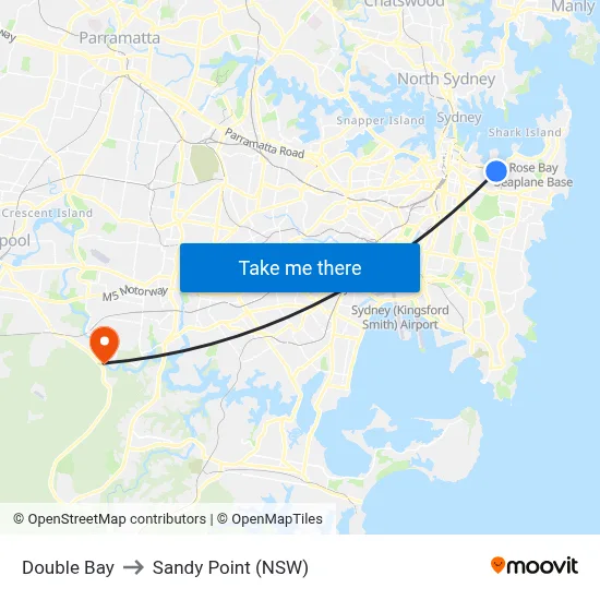 Double Bay to Sandy Point (NSW) map