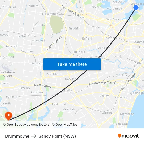 Drummoyne to Sandy Point (NSW) map
