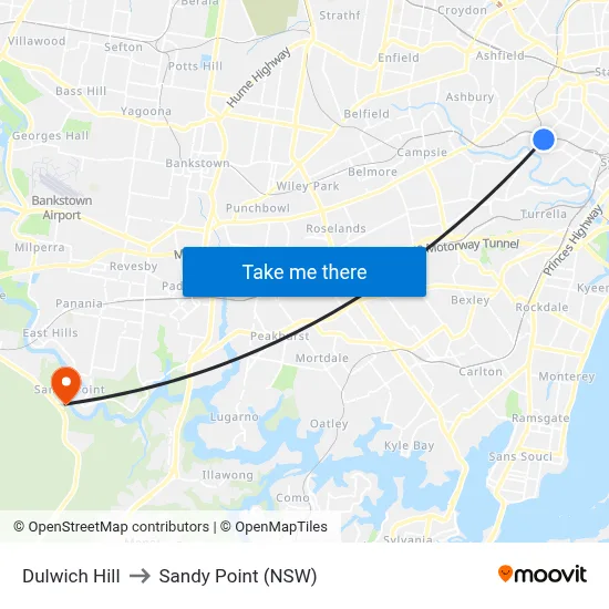 Dulwich Hill to Sandy Point (NSW) map