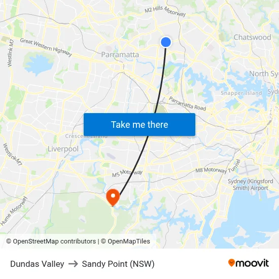 Dundas Valley to Sandy Point (NSW) map