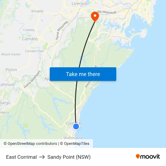 East Corrimal to Sandy Point (NSW) map