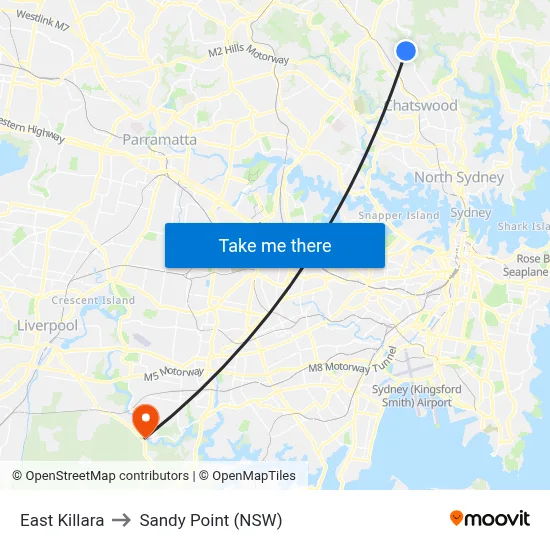 East Killara to Sandy Point (NSW) map