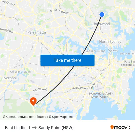 East Lindfield to Sandy Point (NSW) map