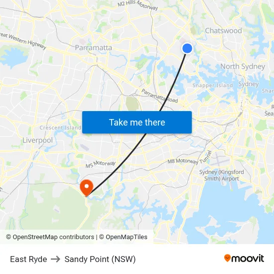 East Ryde to Sandy Point (NSW) map