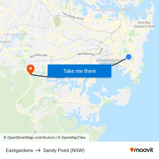 Eastgardens to Sandy Point (NSW) map