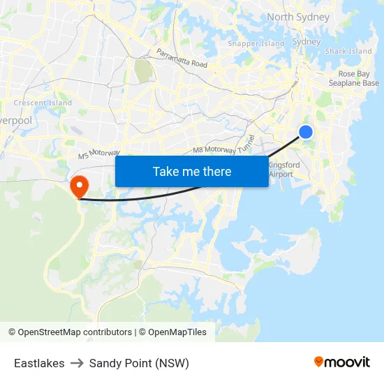 Eastlakes to Sandy Point (NSW) map