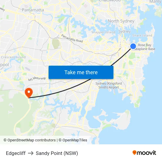 Edgecliff to Sandy Point (NSW) map