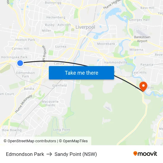 Edmondson Park to Sandy Point (NSW) map