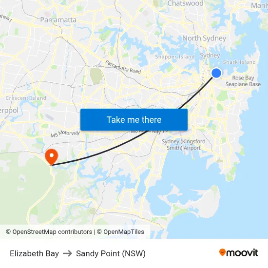 Elizabeth Bay to Sandy Point (NSW) map