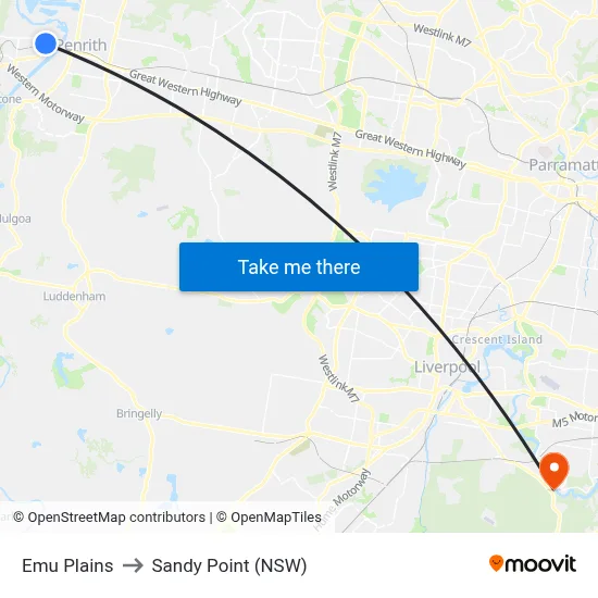 Emu Plains to Sandy Point (NSW) map