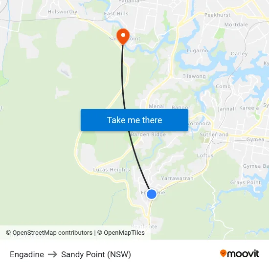 Engadine to Sandy Point (NSW) map