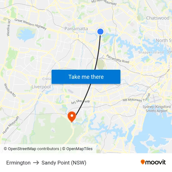 Ermington to Sandy Point (NSW) map