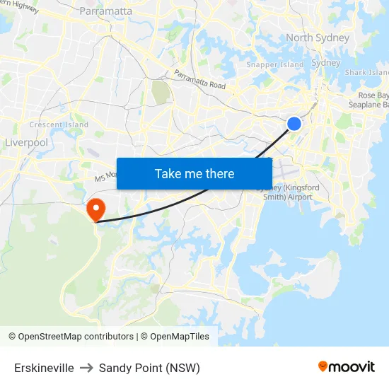 Erskineville to Sandy Point (NSW) map