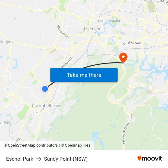 Eschol Park to Sandy Point (NSW) map
