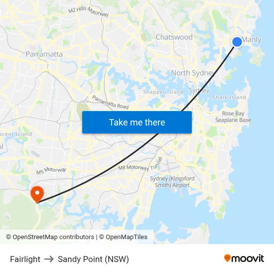 Fairlight to Sandy Point (NSW) map