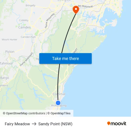 Fairy Meadow to Sandy Point (NSW) map