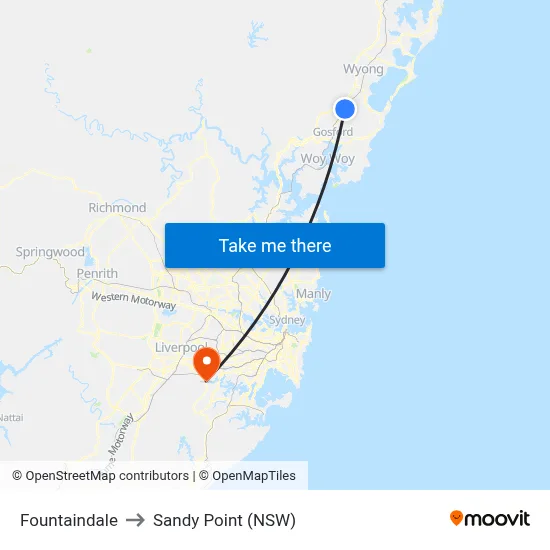 Fountaindale to Sandy Point (NSW) map
