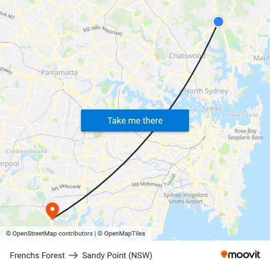 Frenchs Forest to Sandy Point (NSW) map