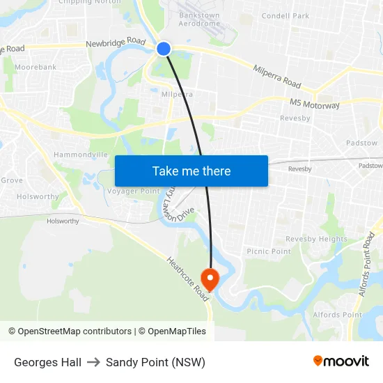 Georges Hall to Sandy Point (NSW) map