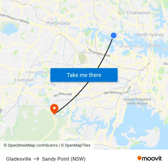 Gladesville to Sandy Point (NSW) map
