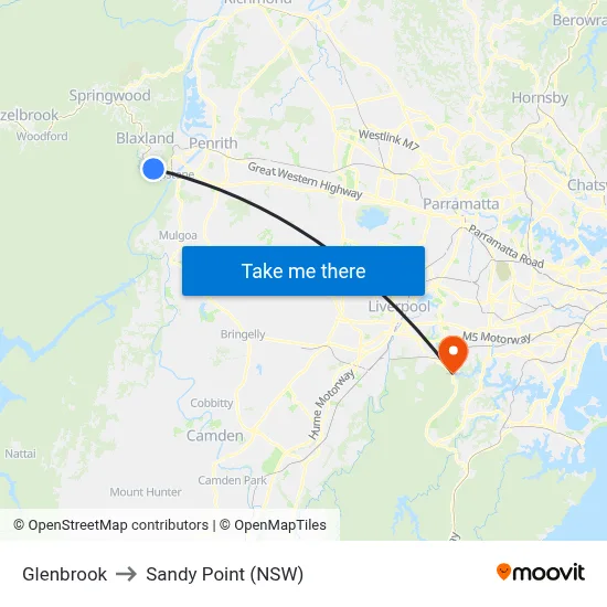 Glenbrook to Sandy Point (NSW) map