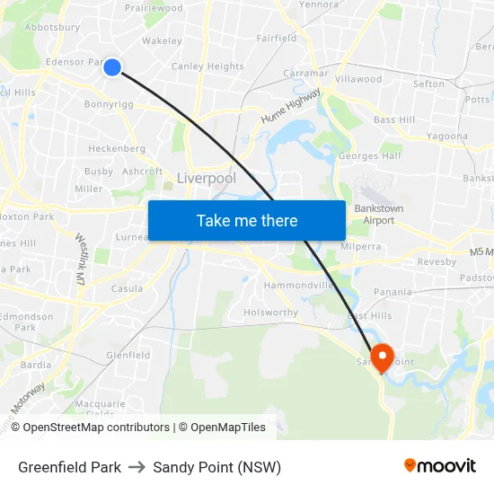 Greenfield Park to Sandy Point (NSW) map