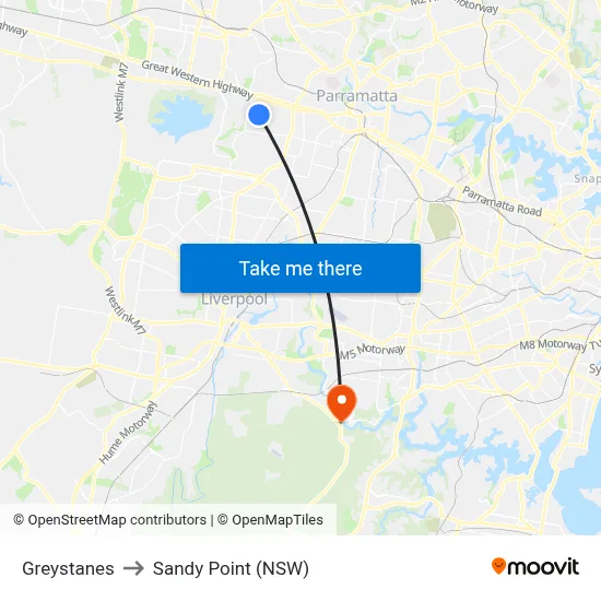 Greystanes to Sandy Point (NSW) map